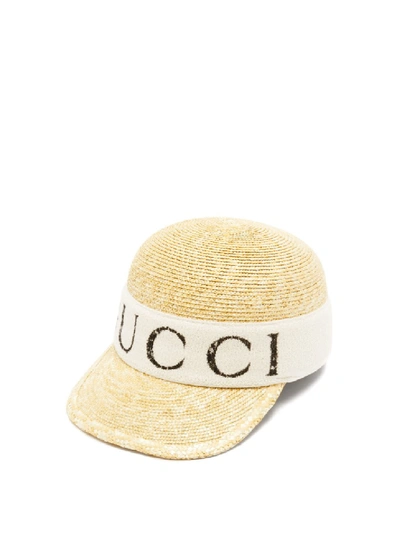 Shop Gucci Logo-print Raffia Baseball Cap In Neutrals