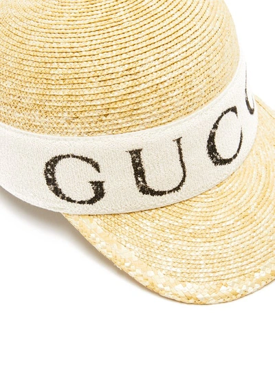 Shop Gucci Logo-print Raffia Baseball Cap In Neutrals