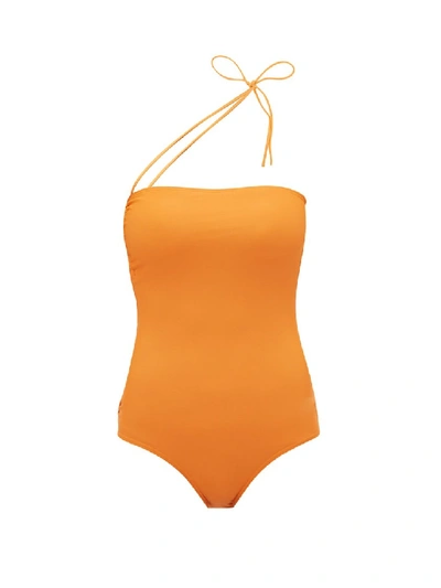 Shop Jacquemus Alassio One-shoulder Swimsuit In Orange
