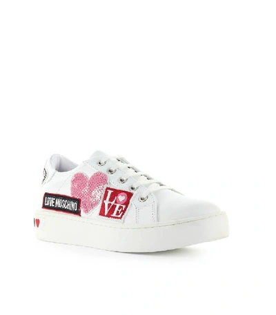 Shop Love Moschino White Patch Sneaker
