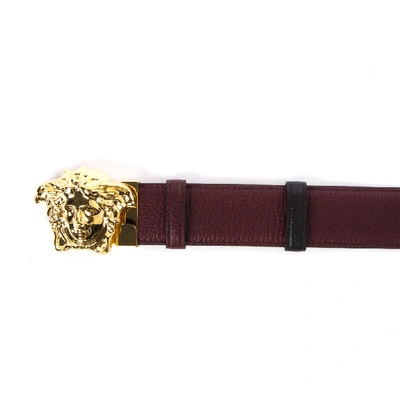 Shop Versace Medusa Hammered Leather Belt In Black