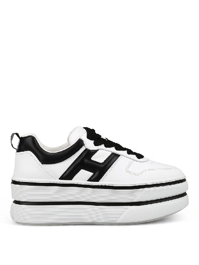 Shop Hogan H449 White And Black Sneakers