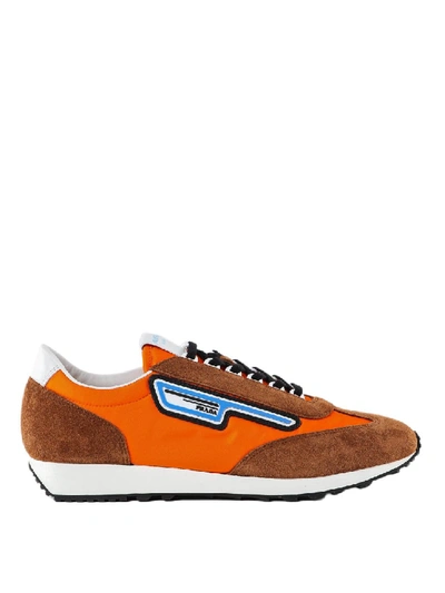 Shop Prada Tobacco Suede And Nylon Sneakers In Brown