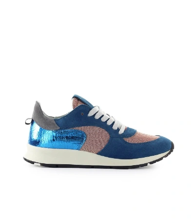 Shop Philippe Model Montecarlo Glitter Mix Blue Lilac Sneaker In Grey