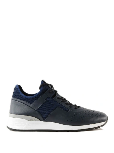 Shop Tod's Grey And Blue Leather And Neoprene Sneakers In Black