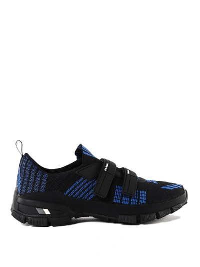 Shop Prada Crossection Knit Black And Blue Sneakers