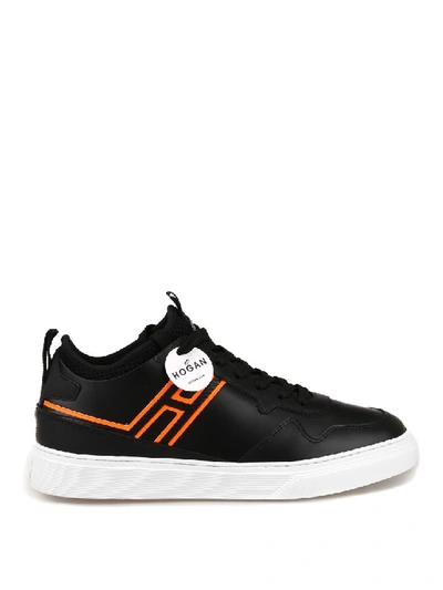Shop Hogan H365 Fluo Detailed Black Sneakers