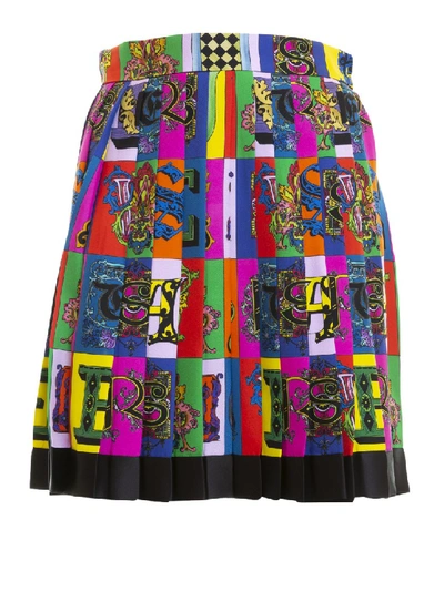 Shop Versace Multicolored Pleated Skirt In Black