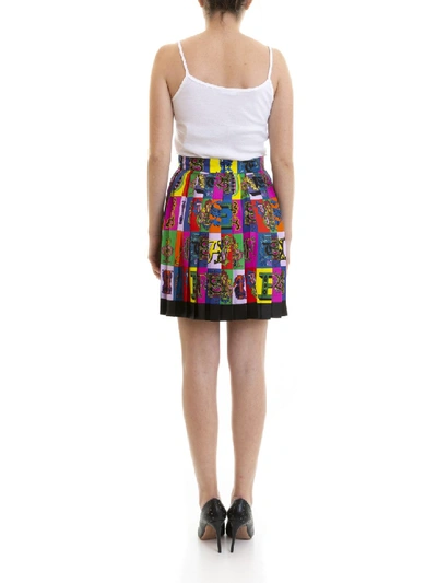 Shop Versace Multicolored Pleated Skirt In Black