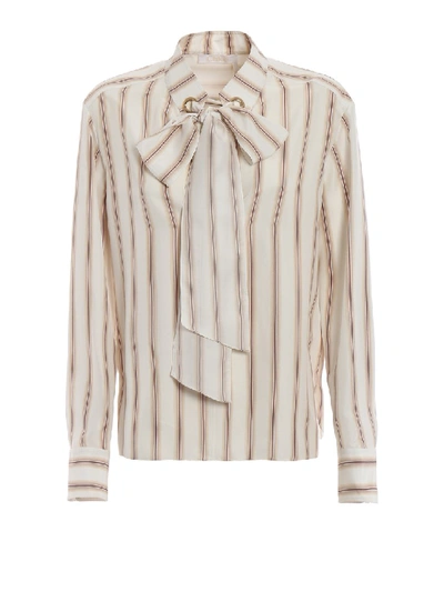 Shop Chloé Silk Beige Striped Blouse In White