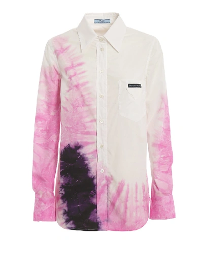 Shop Prada Patterned Cotton Poplin Shirt In Pink