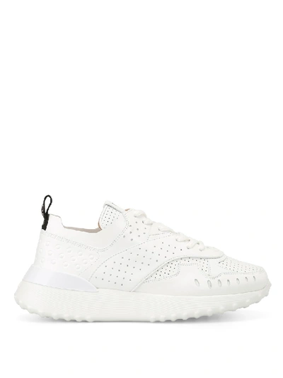 Shop Tod's White Drilled Leather Sneakers