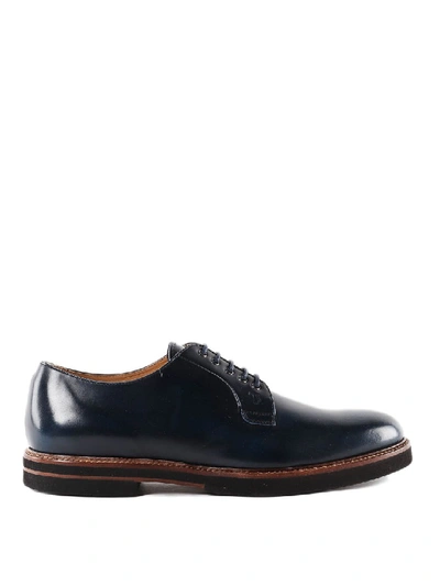 Shop Tod's Dark Blue Brushed Leather Derby Shoes In Black