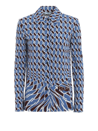 Shop Prada Argyle Print Tech Jersey Shirt In Blue