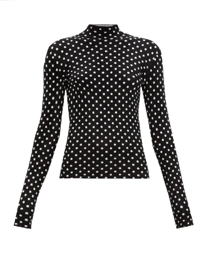 Shop Balenciaga High-neck Polka Dot-jacquard Velvet Top In Black