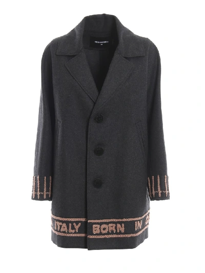 Shop Dsquared2 Born In Canada Made In Italy Embroidery Coat In Black