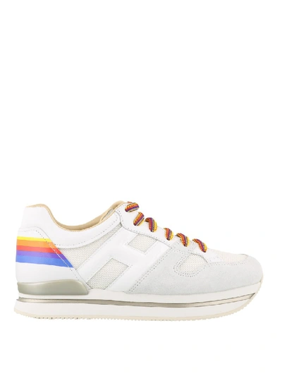 Shop Hogan Leather And Tech Fabric Rainbow Sneakers In White