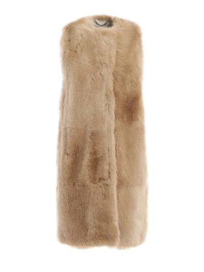 Shop Stella Mccartney Dover Faux Fur Sleeveless Coat In Neutrals