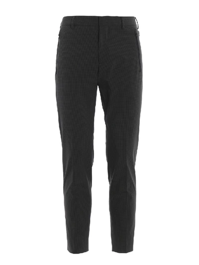Shop Prada Gingham Stretch Techno Fabric Trousers In Black