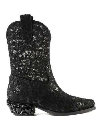 Shop Dolce & Gabbana Black Lace And Gros Grain Texan Boots