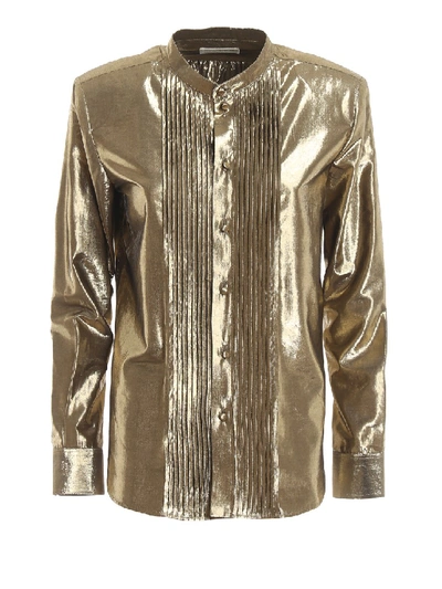 Shop Saint Laurent Lame Gold-tone Shirt In Brown