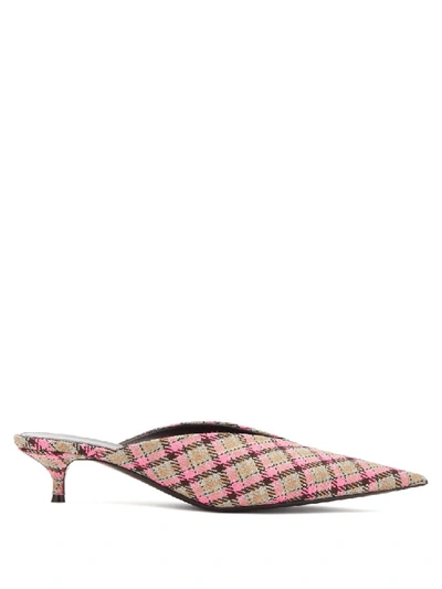 Shop Balenciaga Knife Point-toe Checked Mules In Pink