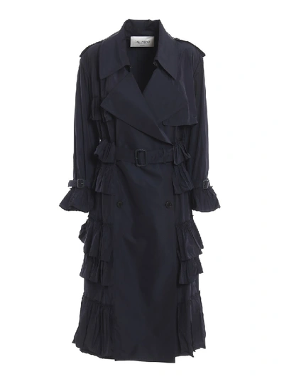 Shop Valentino Frilled Long Trench In Black