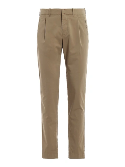 Shop Incotex Beige Cotton Slim Trousers With Darts In Brown