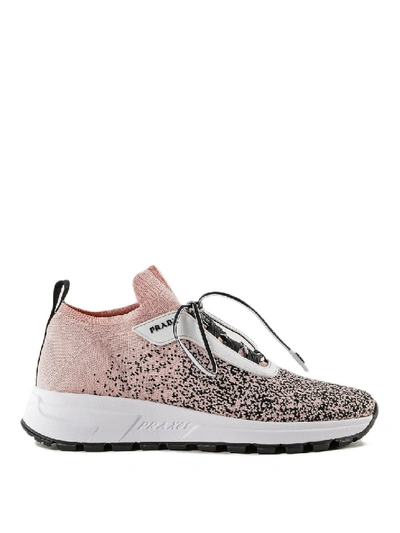 Shop Prada Pink Shaded Intarsia Fabric Sneakers In White