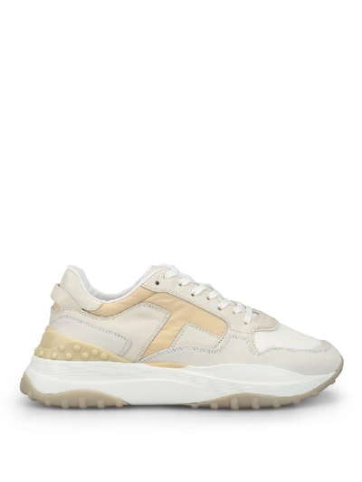Shop Tod's Beige Leather And Tech Mesh Sporty Sneakers In White