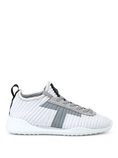 Shop Tod's All-over Lurex Inserts Grey Slip-on Sneakers In White