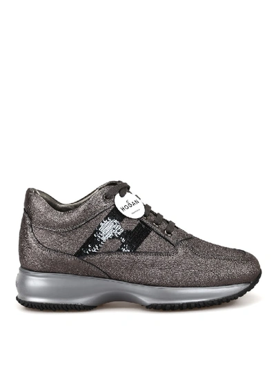 Shop Hogan Interactive Crackled Leather Sneakers In Grey