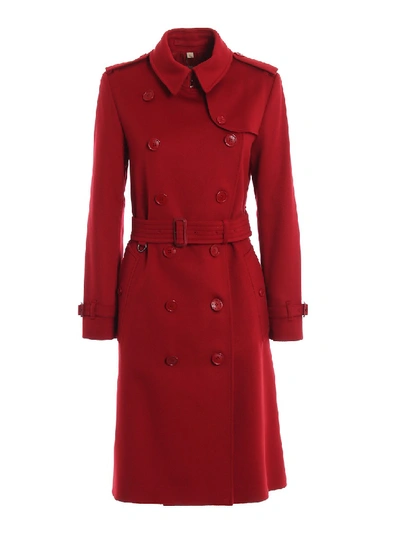 Shop Burberry Kensington Red Cashmere Trench Coat