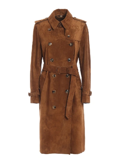 Shop Burberry Haddington Suede Trench Coat In Brown