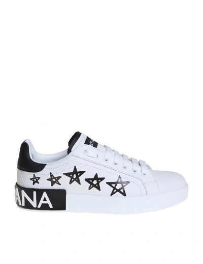 Shop Dolce & Gabbana Sneakers Portofino In Printed Calfskin White Color