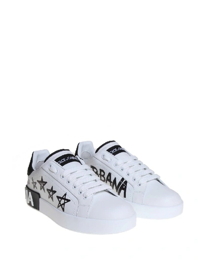 Shop Dolce & Gabbana Sneakers Portofino In Printed Calfskin White Color