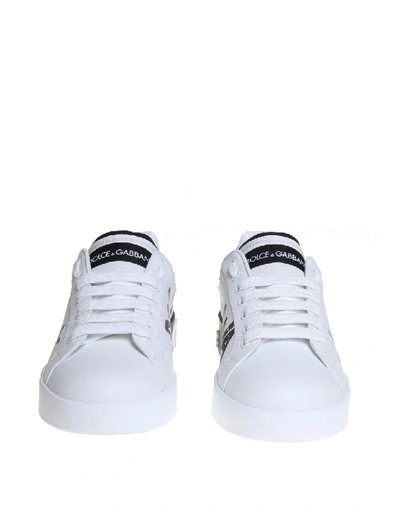 Shop Dolce & Gabbana Sneakers Portofino In Printed Calfskin White Color