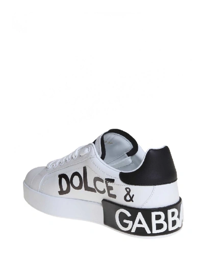 Shop Dolce & Gabbana Sneakers Portofino In Printed Calfskin White Color