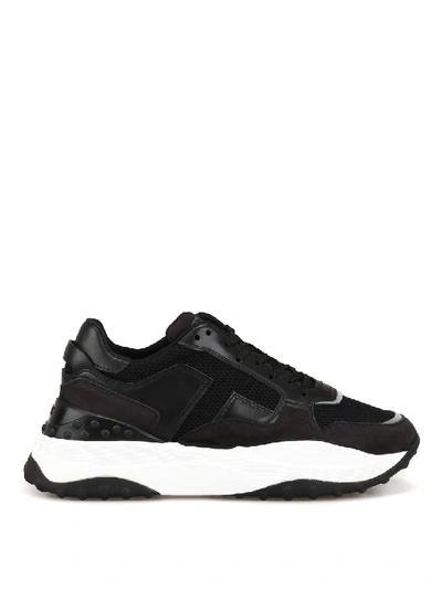 Shop Tod's Leather And Techno Mesh Sneakers In Black