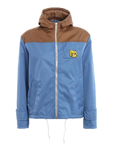 Shop Prada Two-tone Gabardine Nylon Windbreaker In Blue