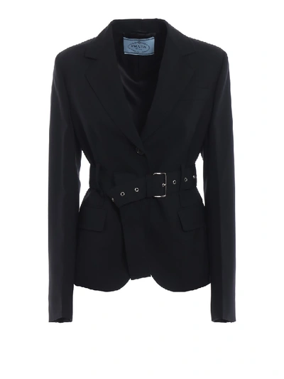 Shop Prada Lightweight Wool Belted Jacket In Black