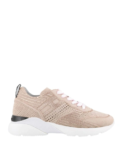 Shop Hogan Active One Suede And Glitter Pink Sneakers In Neutrals