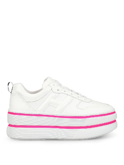 Shop Hogan H449 Oversized White Leather Sneakers