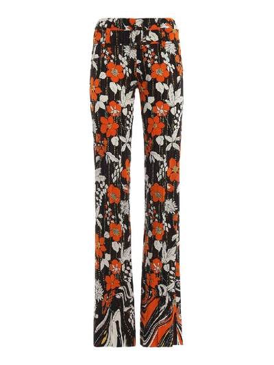 Shop Prada Floral Viscose Flared Pants In Black