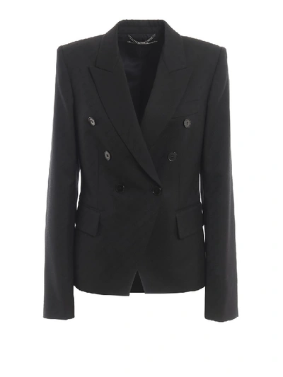 Shop Stella Mccartney Jacquard Logo Double Breasted Jacket In Black