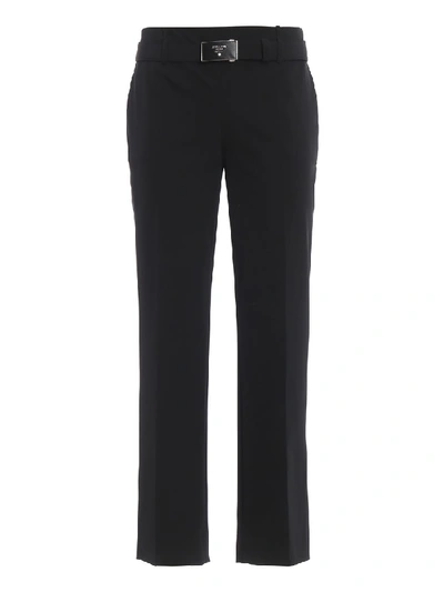 Shop Prada Black Tech Stretch Fabric Wide Leg Pants