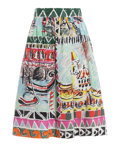 Shop Prada Venice Printed Poplin Circle Skirt In White