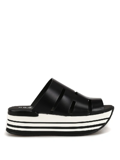 Shop Hogan Black Leather Maxi Platform Slide Sandals