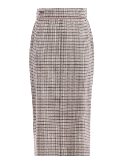 Shop Fendi Micro Check Pattern Wool Pencil Midi Skirt In Grey
