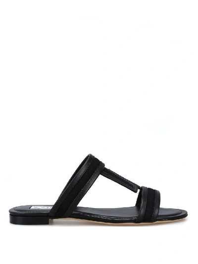 Shop Tod's Black Leather And Canvas Sandals